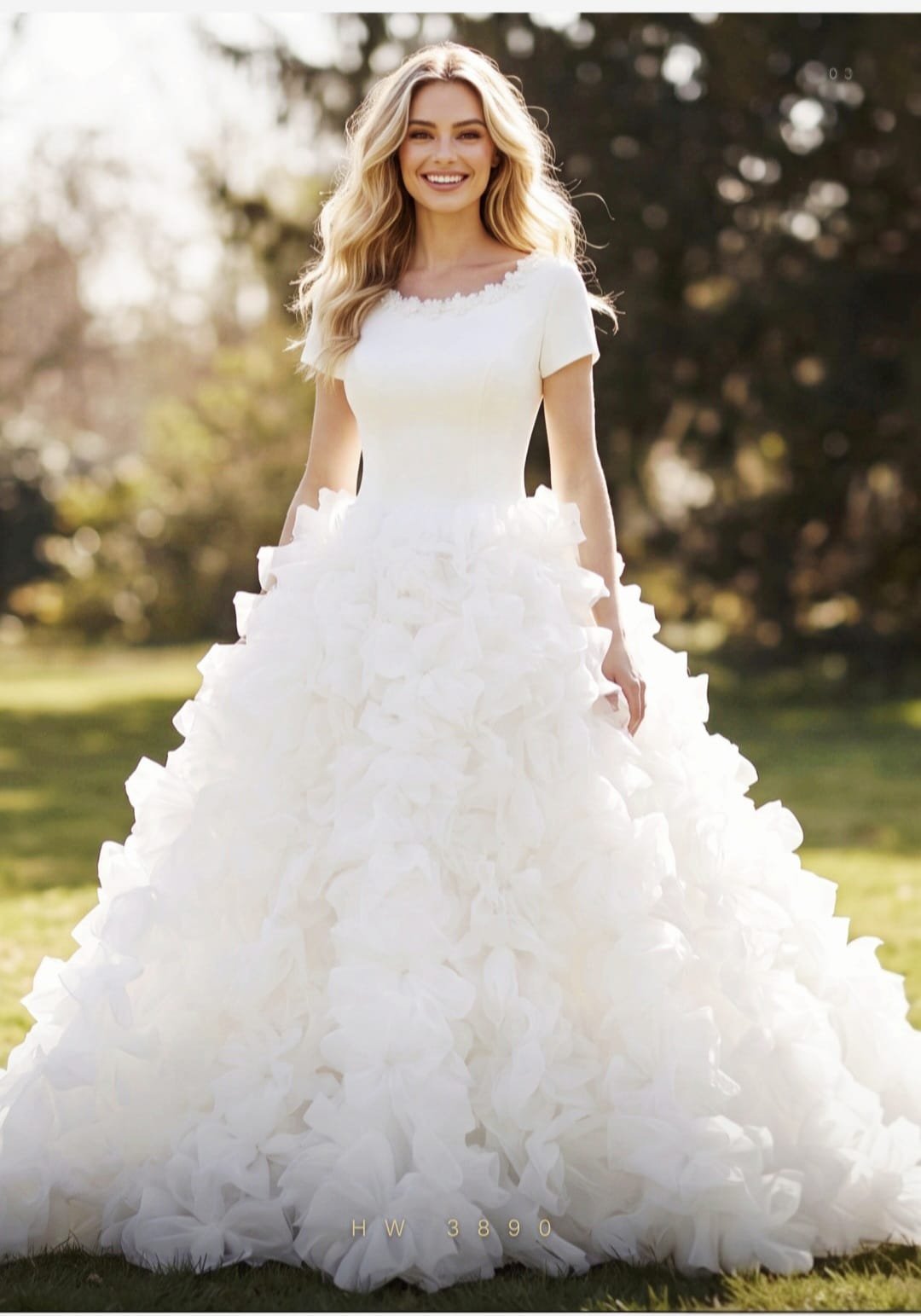 Bride wearing a full-skirted wedding gown